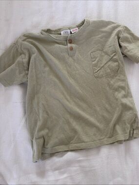 ZARA Kids Olive Short Sleeve Henley with Chest Pocket